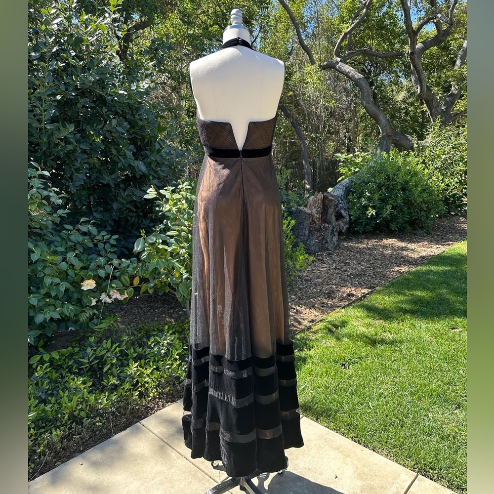 Bagdley Mischka exquisite beaded tulle and velvet overlay halter dress - size 2 - Picture 4 of 4